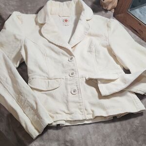 Tulle Cream Corduroy Button-Front Blazer